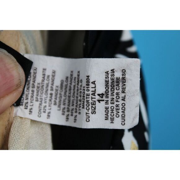 MAXINE VINTAGE SWIMSUIT SIZE 14 BLACK GOLD WHITE BUTTON ADJUSTABLE SWIMDRESS 1PC - Picture 9 of 9